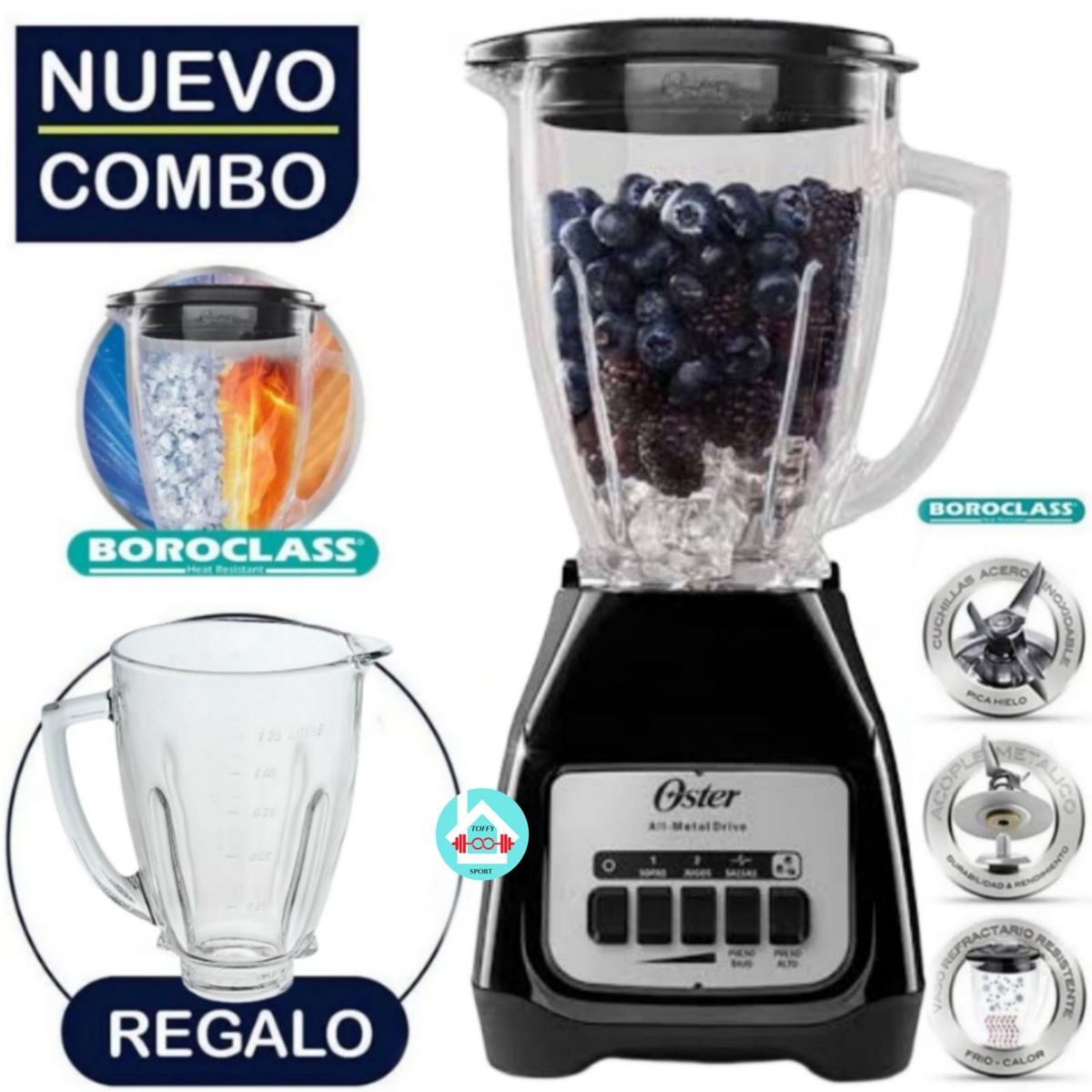 OSTER - Licuadora de 2Vel BLSTKAG-BPB + Vaso de repuesto