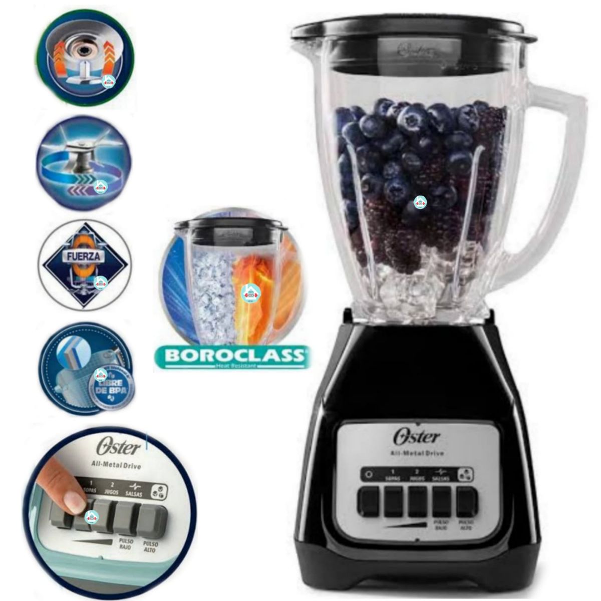 OSTER - Licuadora de 2Vel BLSTKAG-BPB + Vaso de repuesto