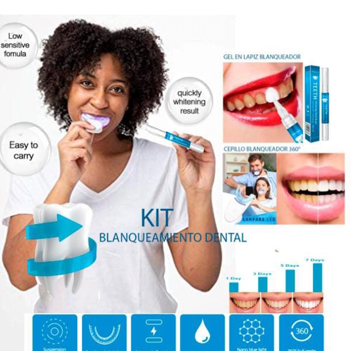 GENERICO - Kit Blanqueamiento Dental Profesional Portable sin Cables