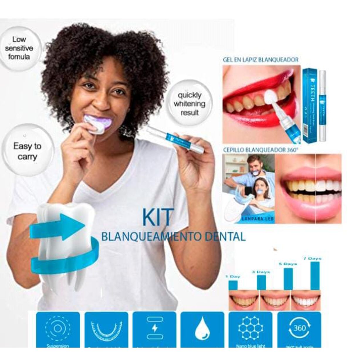 GENERICO - Kit Blanqueamiento Dental Profesional Portable sin Cables