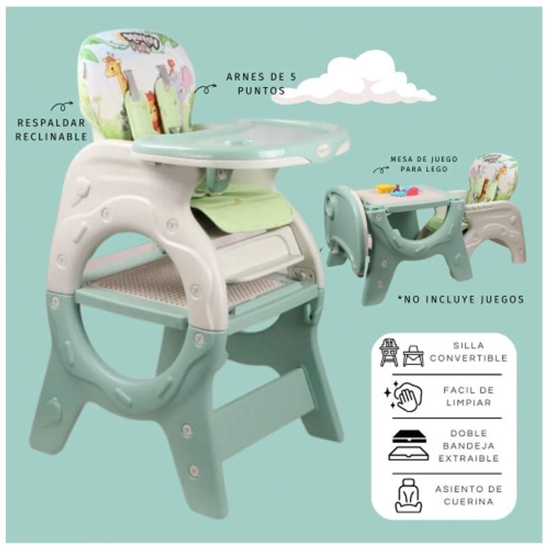 GENERICO - SILLA CARPETA 4 EN 1 DONNA COMEDOR PARA BEBES VERDE