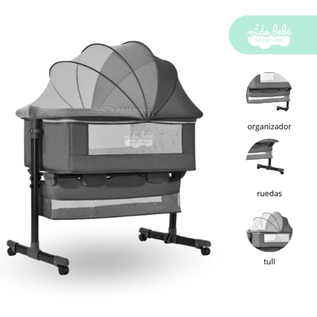 GENERICO - Cuna Colecho para bebe Multifix color plomo