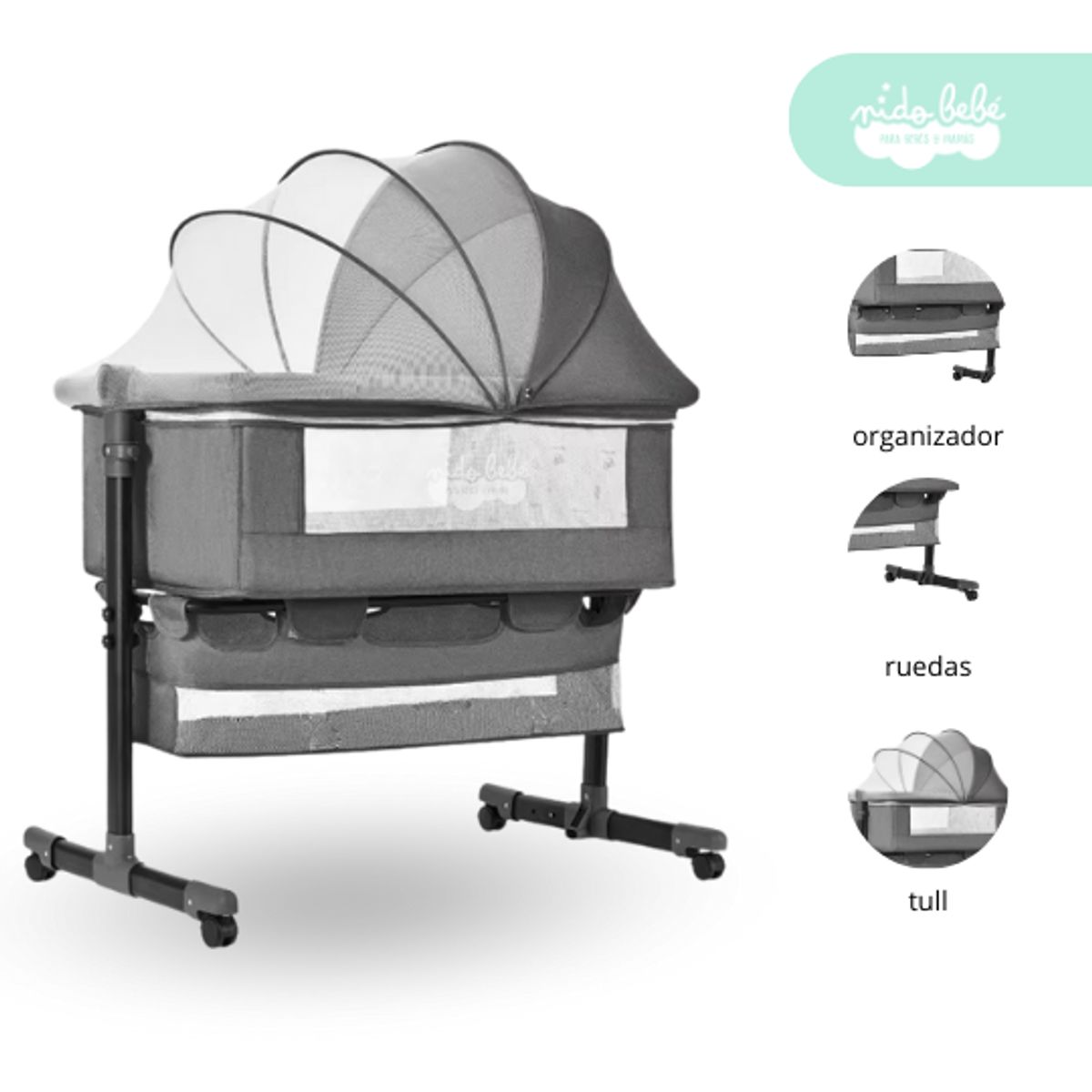 GENERICO - Cuna Colecho para bebe Multifix  silver