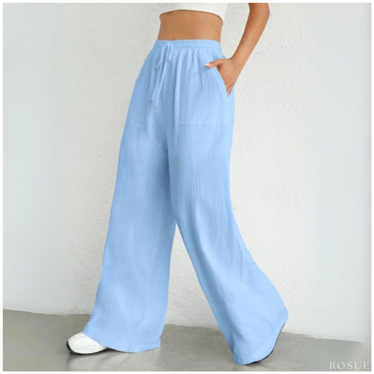 ROSUE - Pantalón holgado con cordón en la cintura fresco