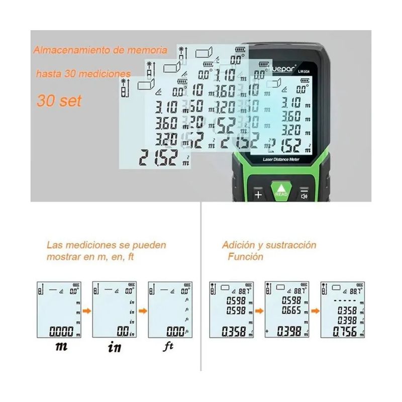 HUEPAR - Medidor de distancia Láser Verde Huepar LM100A 100m LCD