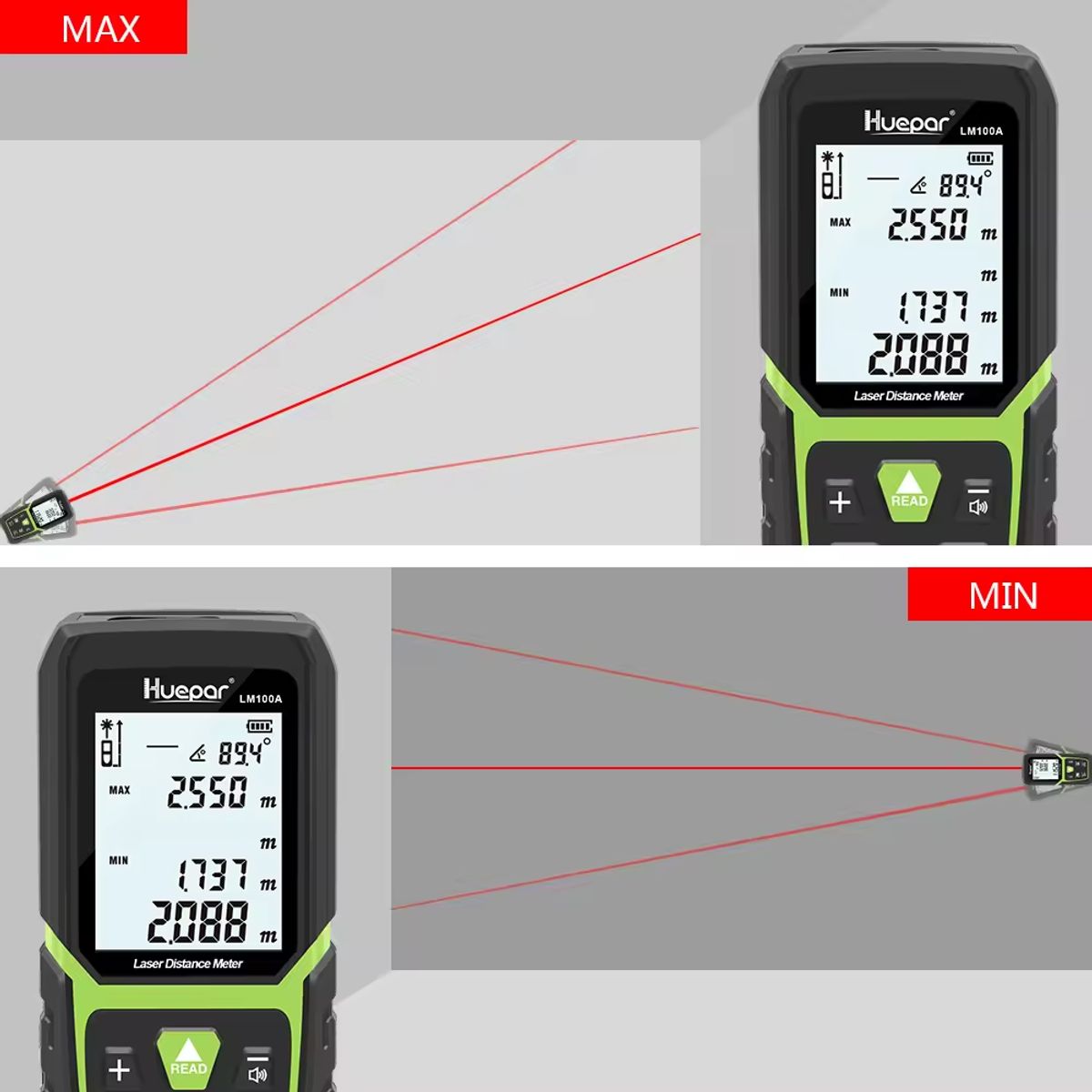 HUEPAR - Medidor de distancia Láser Verde Huepar LM100A 100m LCD