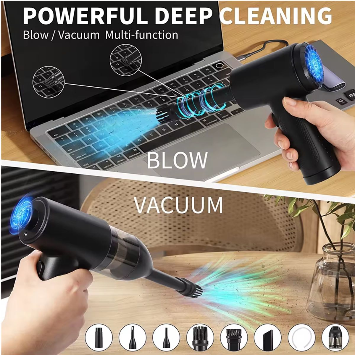 GENERICO - Pistola de Aire Comprimido, 2 Funciones Sopla y Aspira, 51000 RPM