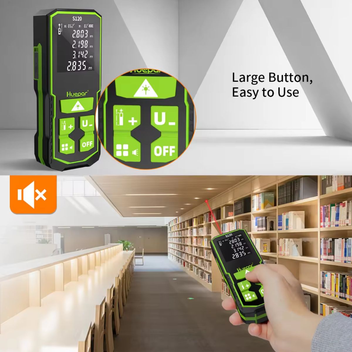HUEPAR - Medidor de distancia Láser Huepar S120 120m LCD Recargable