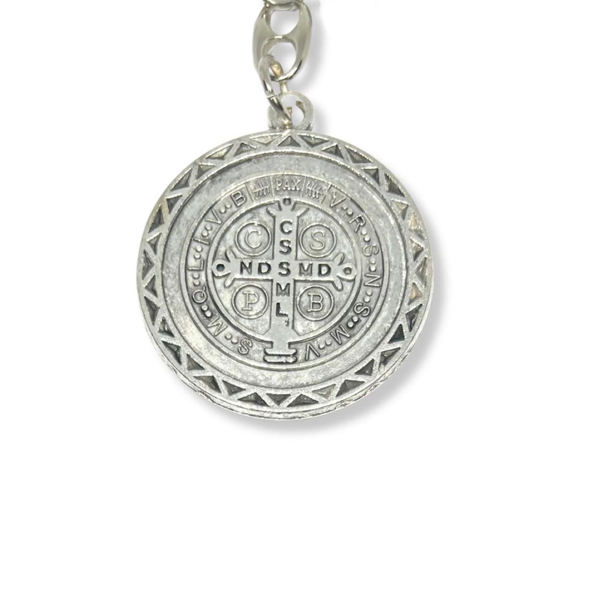 SANTORAL - Llavero con Medalla de San Benito Bordes  - Plateado