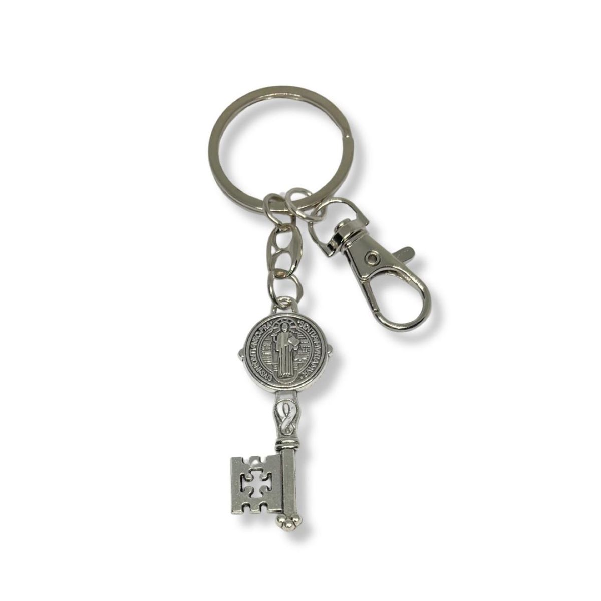 SANTORAL - Llavero Llave Medalla de San Benito - Plateado
