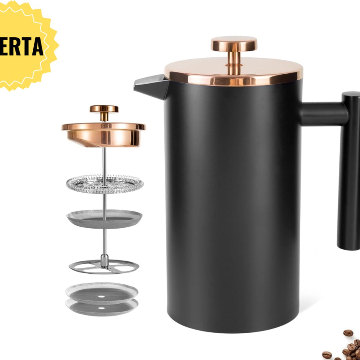 GENERICO - Prensa francesa negra dorada de acero inoxidable 600 ml