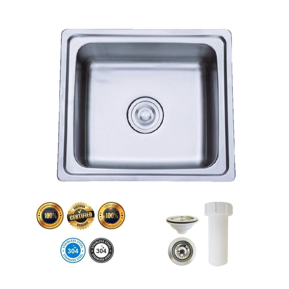 GENERICO - Lavadero para cocina de 1 Poza de Acero Inoxidable 304 48cm x 42 cm