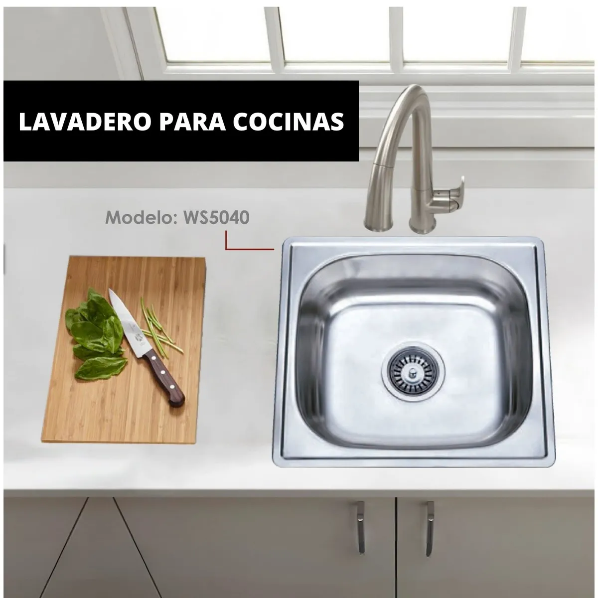 GENERICO - Lavadero para cocina de 1 Poza de Acero Inox. 50cm x 40 cm