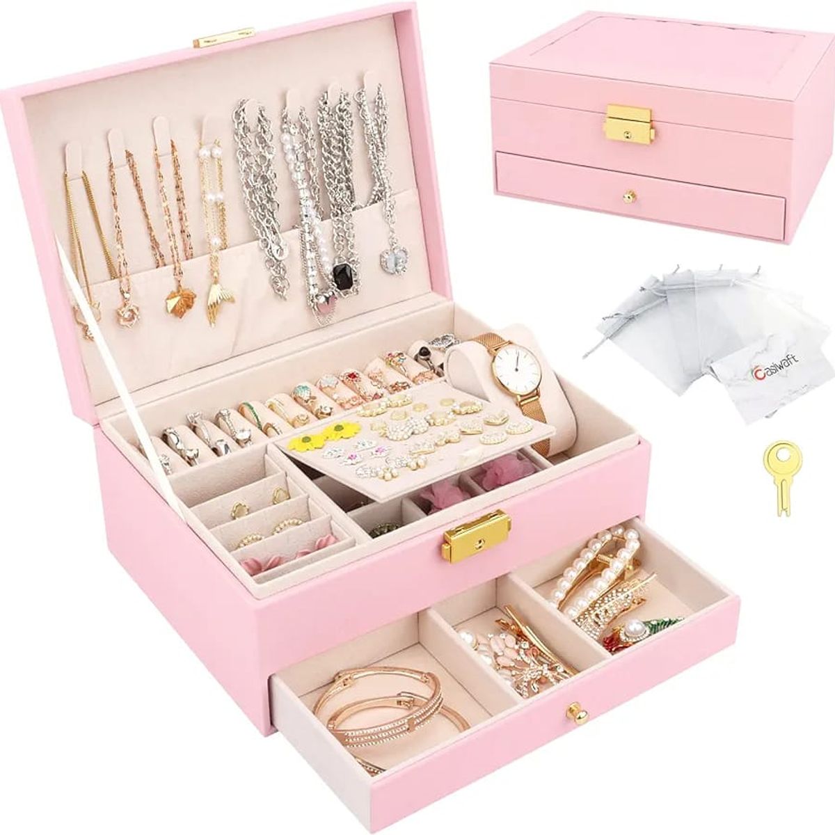 GENERICO - JOYERO MULTIFUNCIONAL, JOYERO 2 NIVELES DE GRAN CAPACIDAD