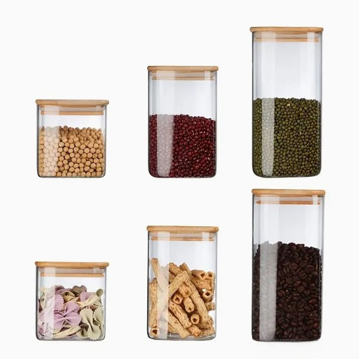 GENERICO - Set x 6 Contenedores de Alimentos con Tapa de Bambú.