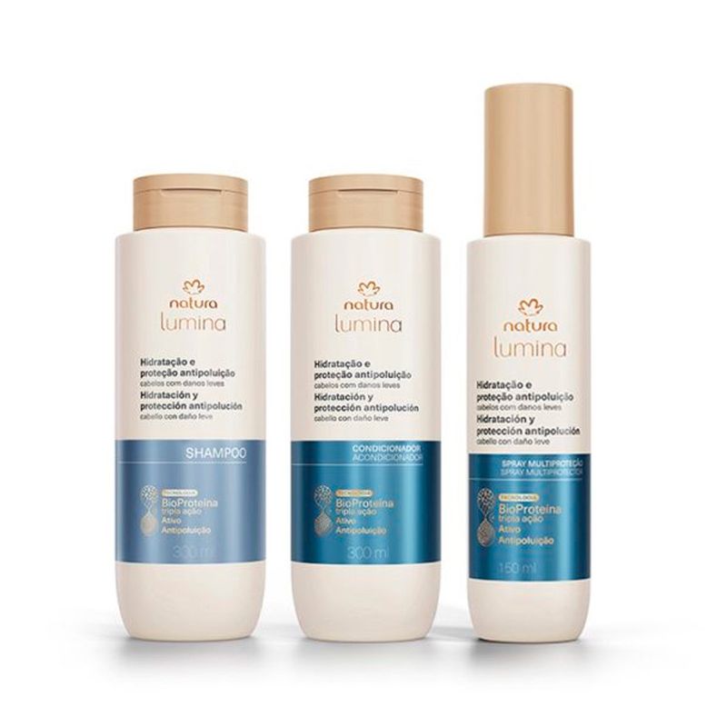 NATURA - Kit Lumina hidratación y protección Lisos Shampoo con Accondicionador y Spray
