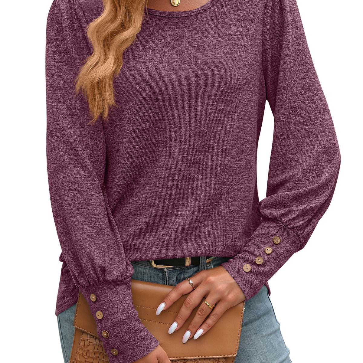 BLWOENS - Camiseta de manga larga de primavera y otoño para mujeres - Violeta