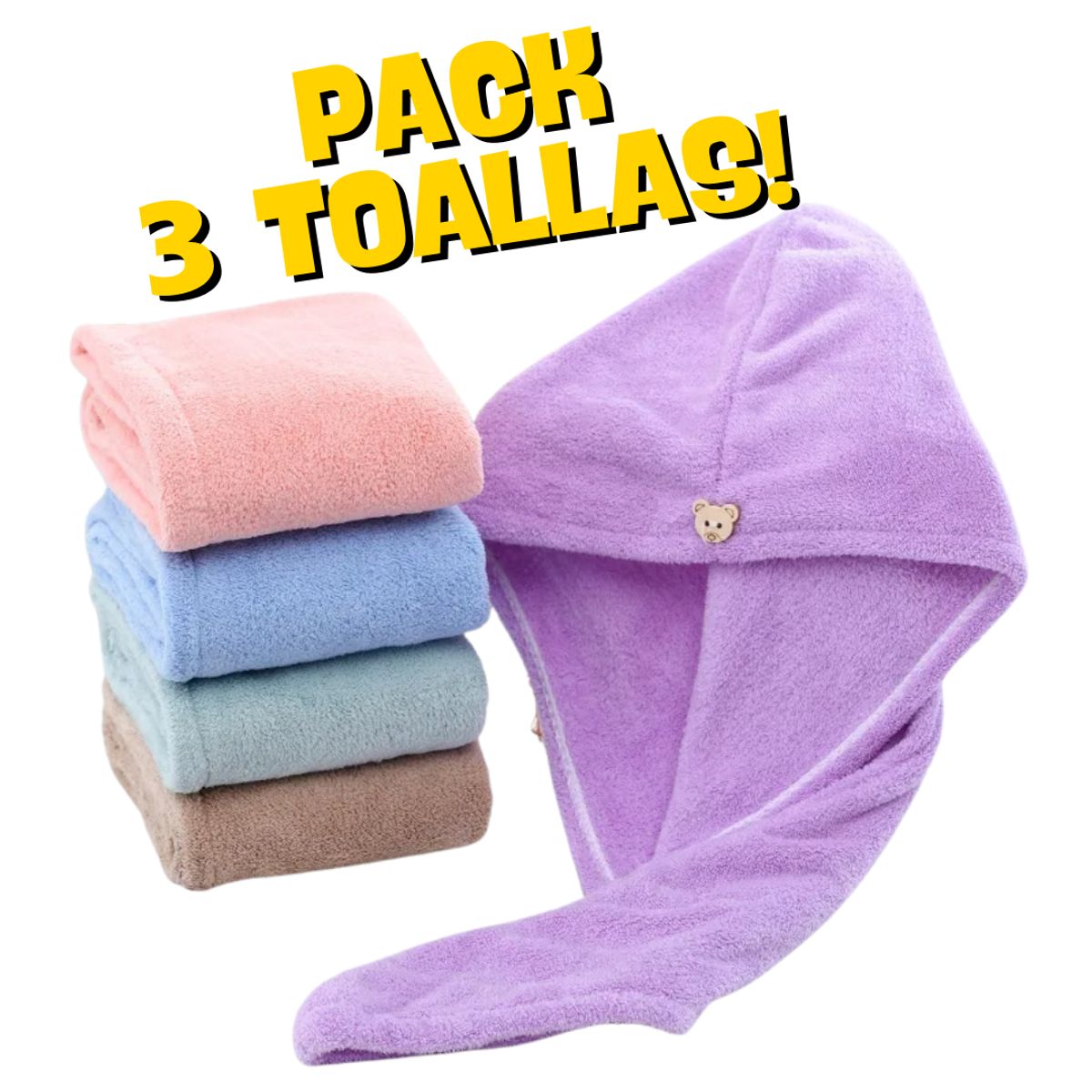 GENERICO - 3  UNIDADES TOALLA PARA CABELLO PACK X3