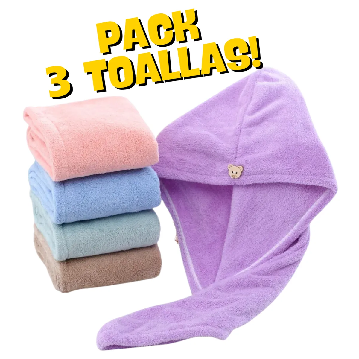 GENERICO - 3  UNIDADES TOALLA PARA CABELLO PACK X3