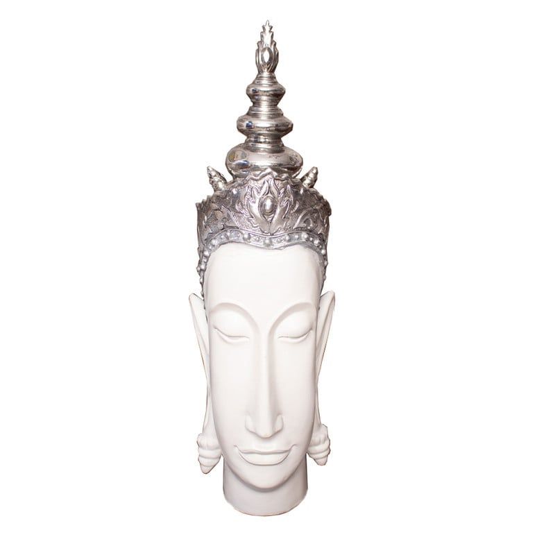 PANADECOR - Cabeza de Buda Blanca con Corona Plateada