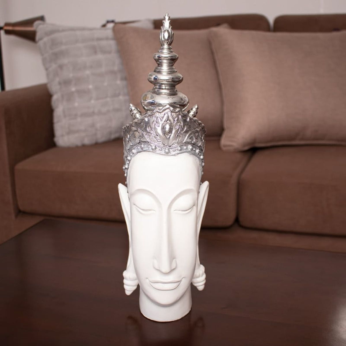 PANADECOR - Figura Decorativa Panadecor Cabeza De Buda Blanca 39Cm Poliresina