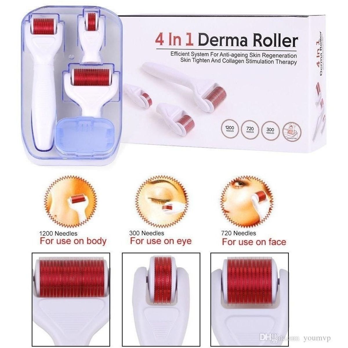 OEM - Derma Roller 4 en 1 Rodillo de 540 Microagujas de Titanio Para la Piel