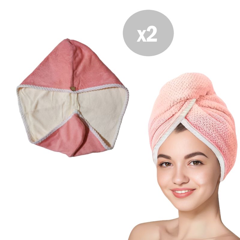 GENERICO - Pack x 2 Toallas microfibra absorbente para cabello - Rosado