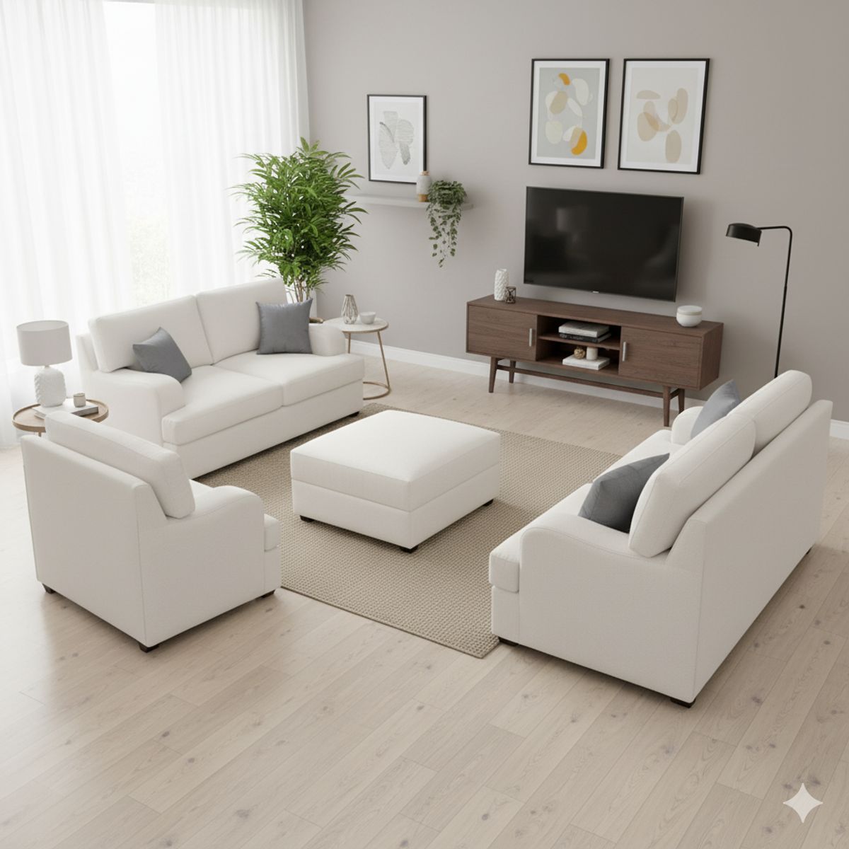 GENERICO - Juego de Sala Athina 3-2-1 + Banqueta Ivory