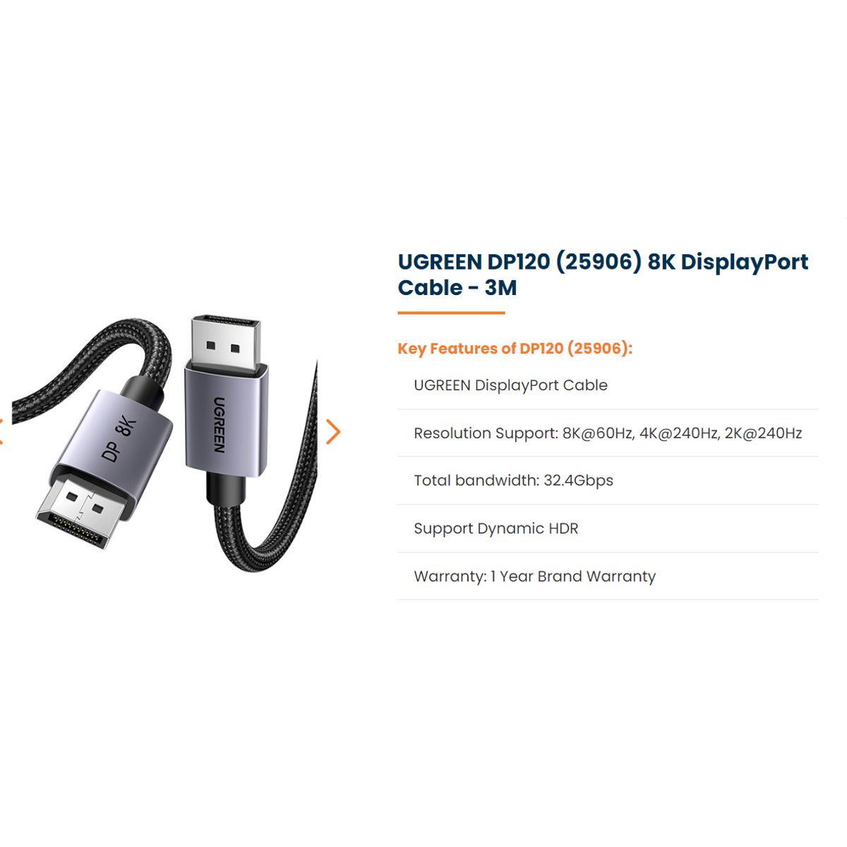 UGREEN - UGREEN CABLE DISPLAYPORT 8K 3METROS DE CABLE