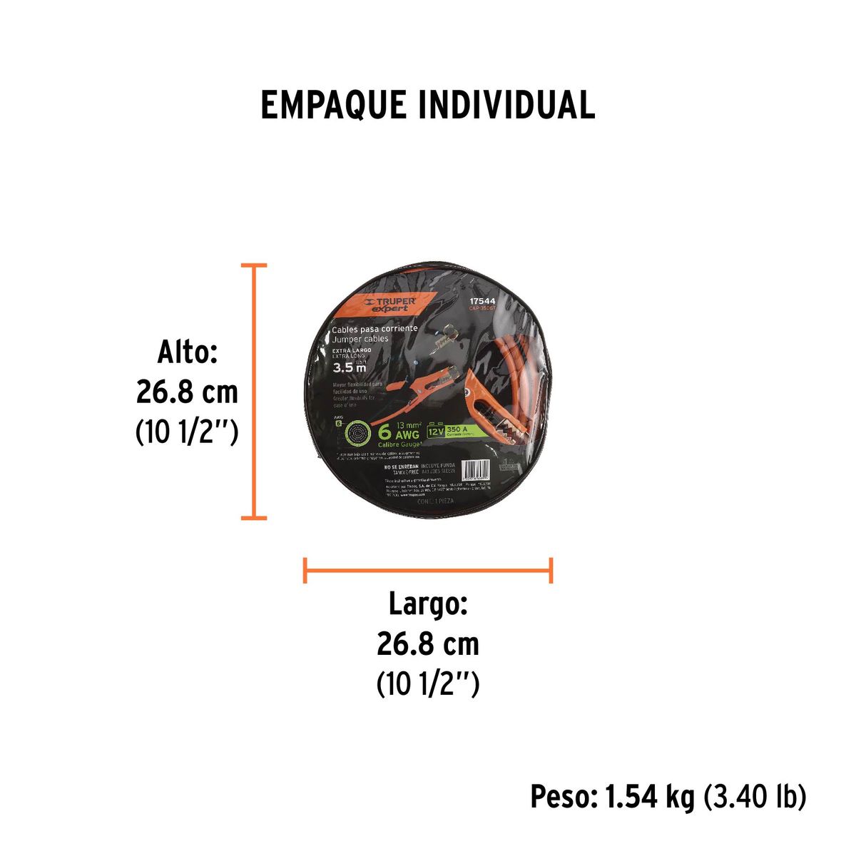 TRUPER - Cables pasa Corriente 3.5 m 350A 6 AWG con funda Truper