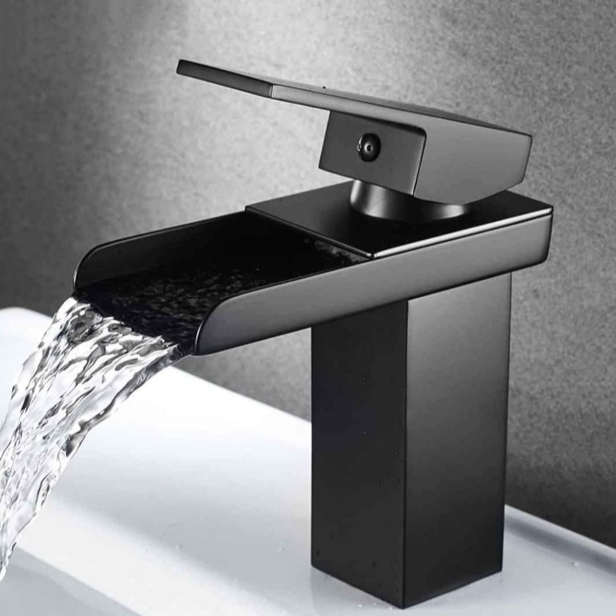 GENERICO - Grifo Llave Mezcladora Monomando Cascada Negro Mate de Acero