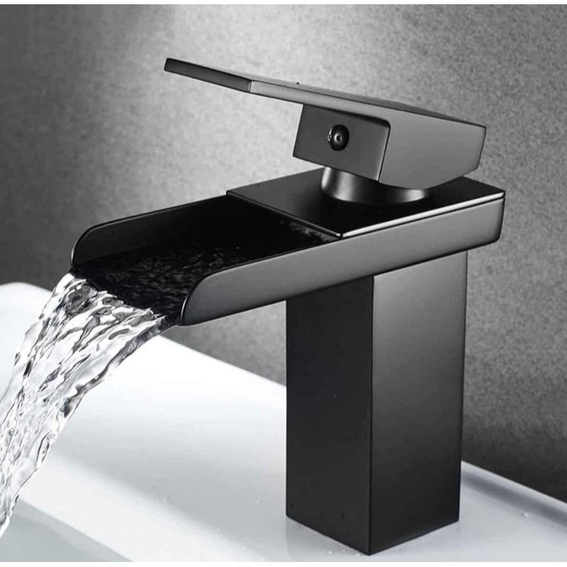 GENERICO - Grifo Caño Mezcladora Monomando Cascada Negro Mate de acero inoxidable