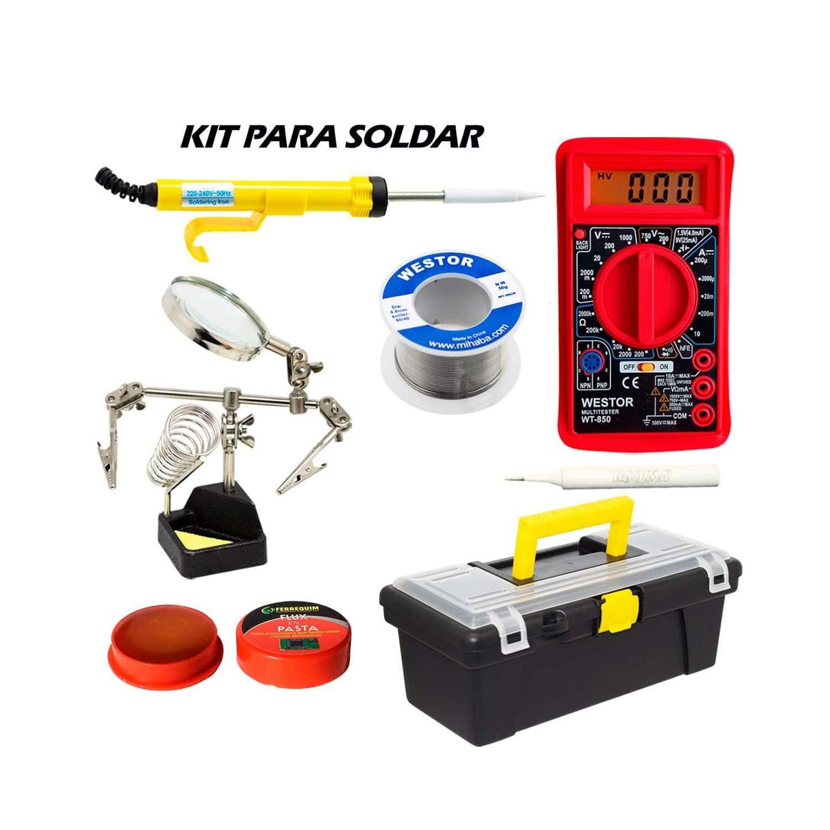 WESTOR - Kit Cautín + Multímetro + Caja + Soporte + Pasta + Soldadura
