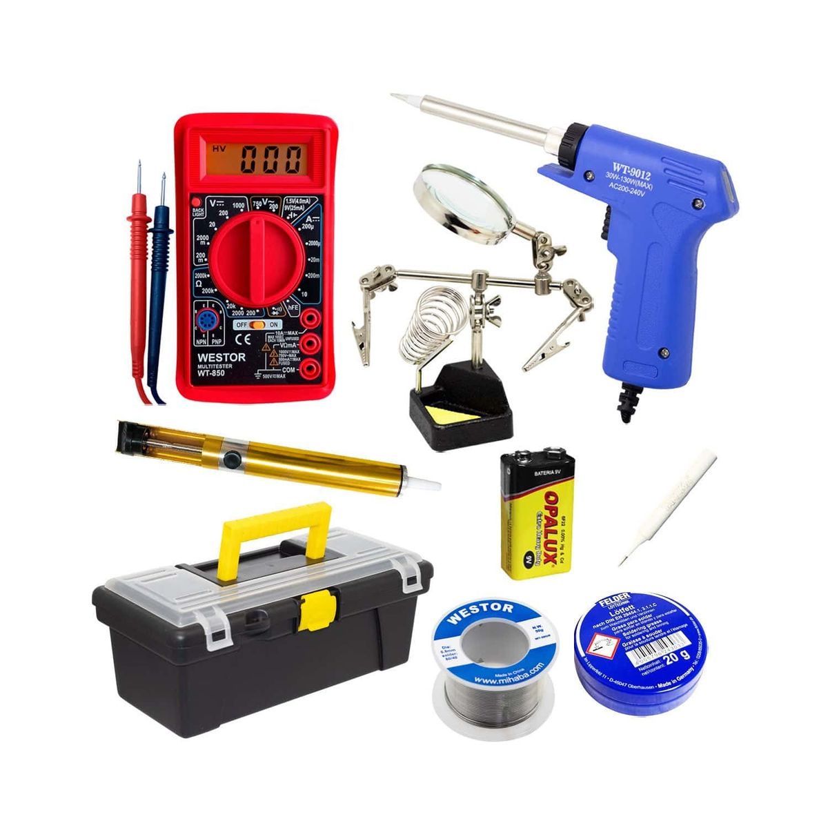 WESTOR - Kit Cautín + Multímetro + Caja + Soporte + Pasta + Soldadura