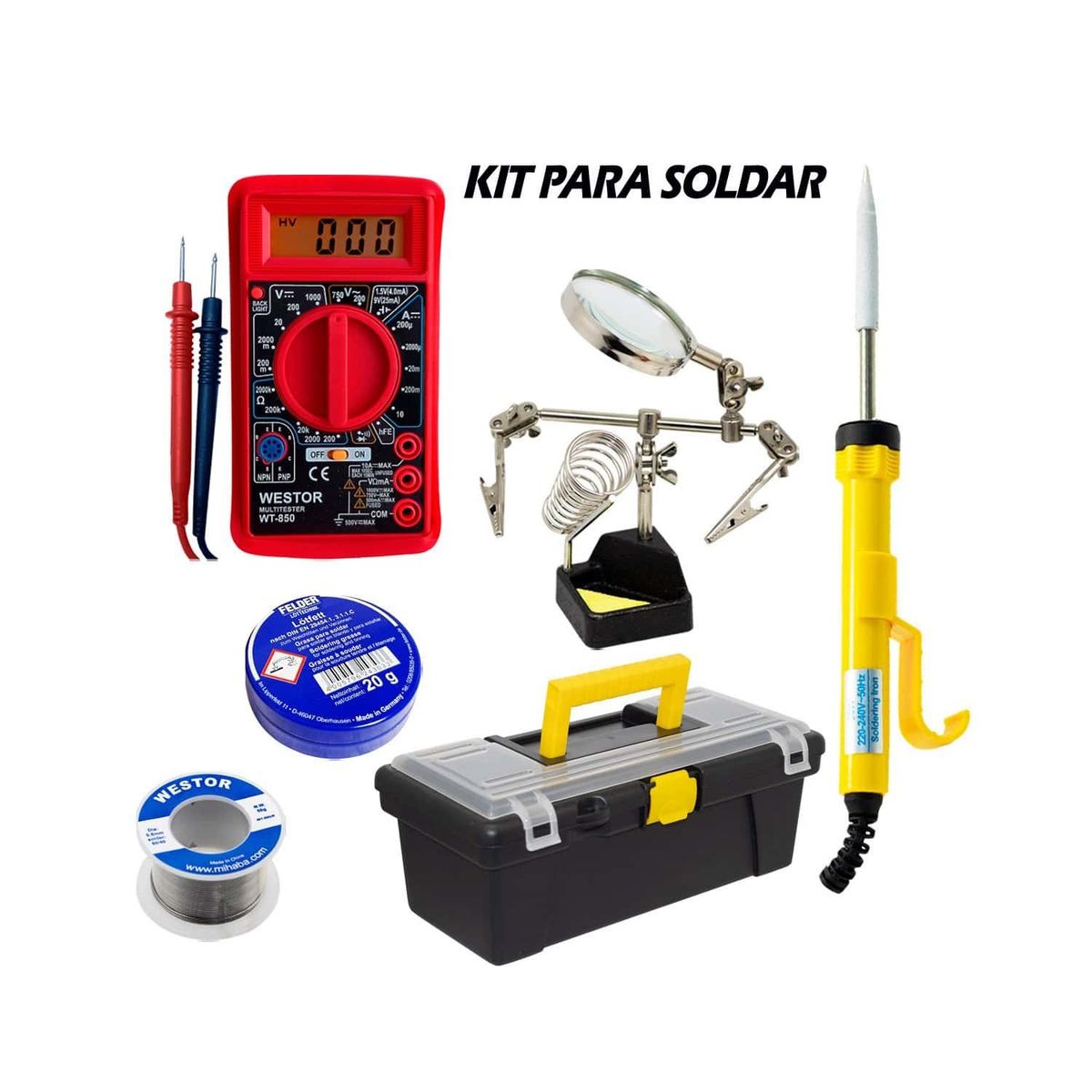 WESTOR - Kit Cautín + Multímetro + Soporte + Pasta + Soldadura + Caja