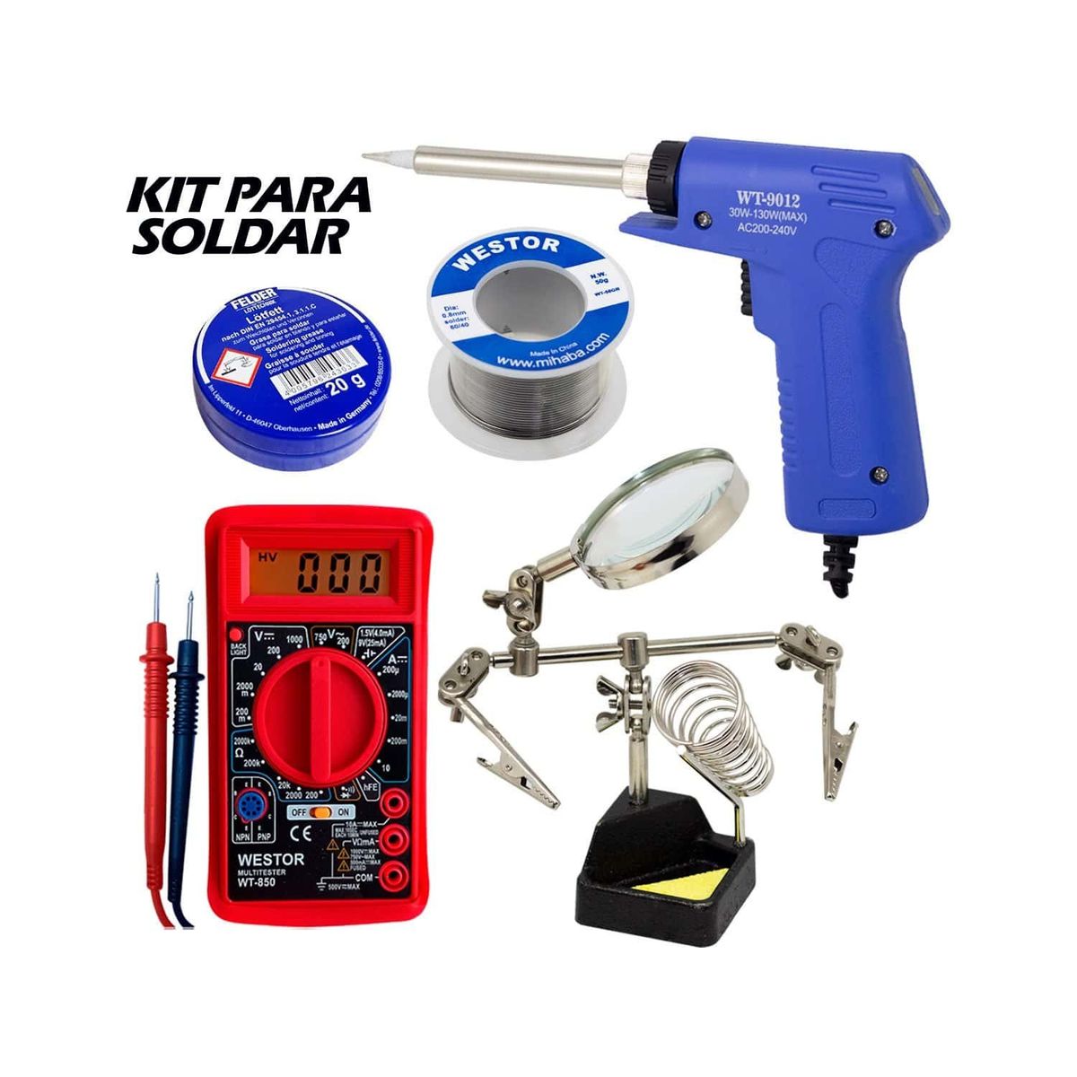 WESTOR - Kit Cautín + Multímetro + Soporte + Pasta + Soldadura DT830KIT5