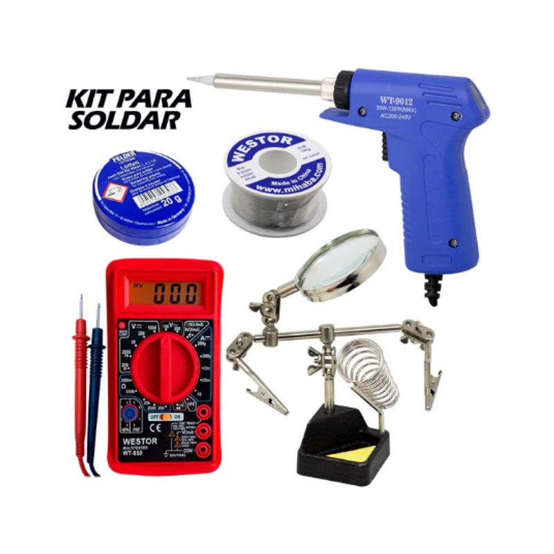 WESTOR - Kit Cautín + Multímetro + Soporte + Pasta + Soldadura DT830KIT5