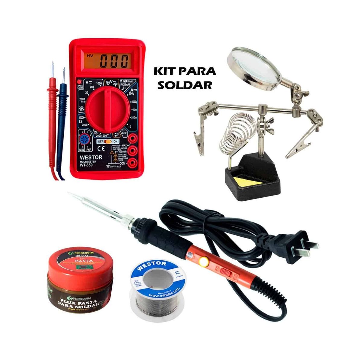 WESTOR - Kit Cautín + Mutimetro + Soporte + Soldadura + Flux WT-2120KIT5 WESTOR