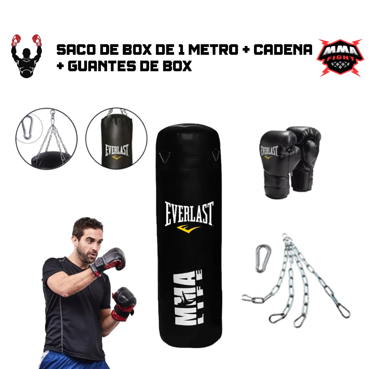 HOLGU - Saco de box de 1 Metro + Cadena + Guantes de box