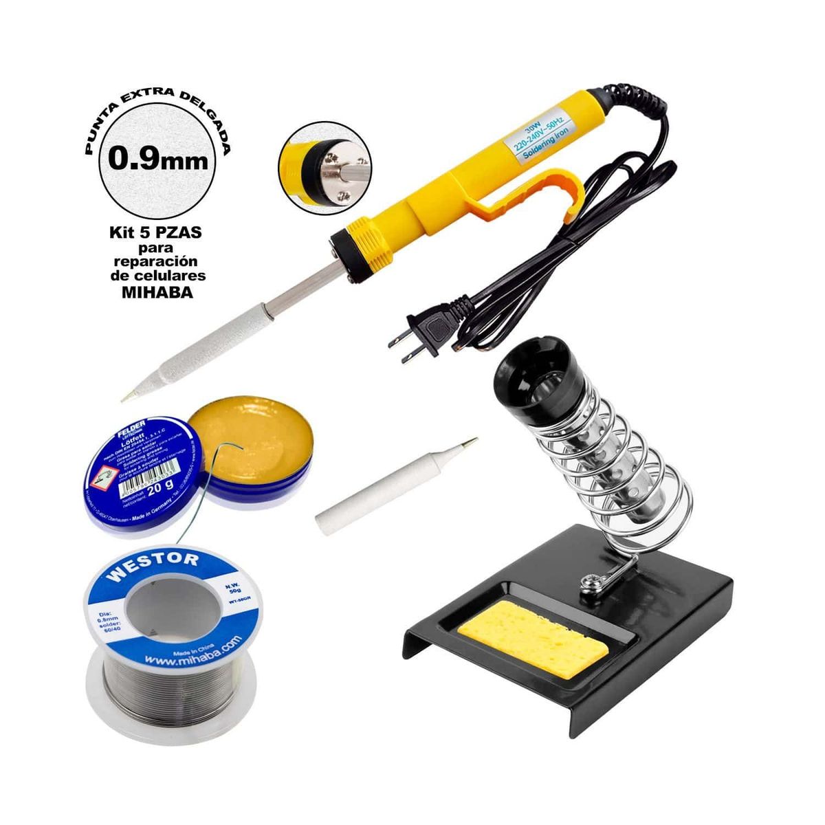 WESTOR - Kit Cautín + Soporte + Pasta + Soldadura+ Punta de Repuesto