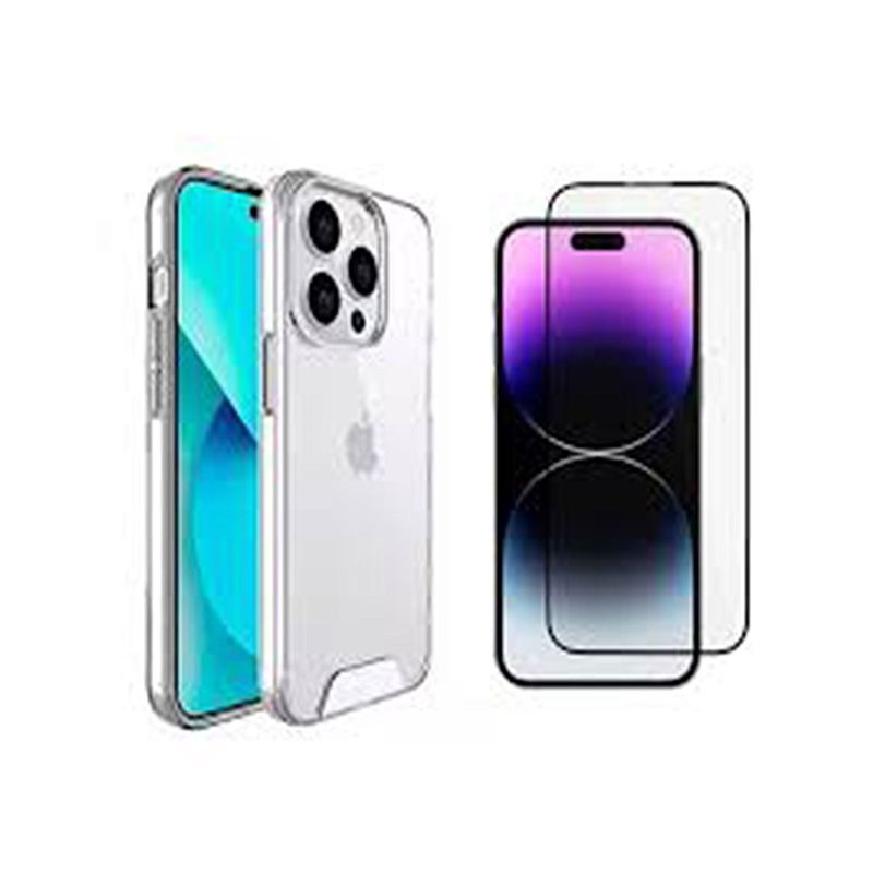 GENERICO - CASE SPACE C/PROTECTOR + VIDRIO TEMPLADO 9D PARA IPHONE 15 PRO