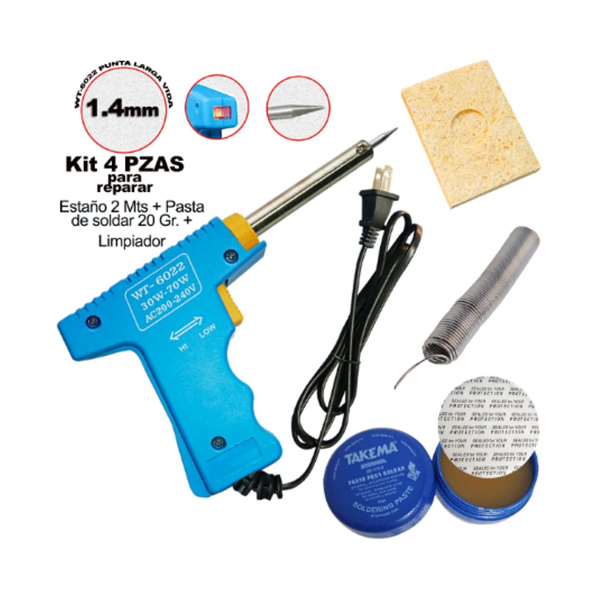 WESTOR - Kit Cautín 3070W + Pasta + Soldadura + Esponja Limpiadora KIT-4