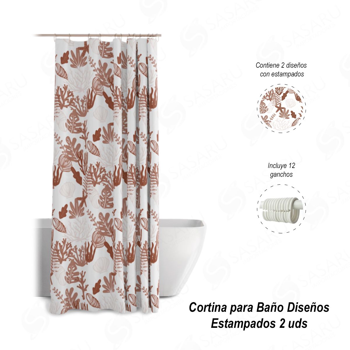 GENERICO - Cortina para Baño Diseños Estampados 2 uds