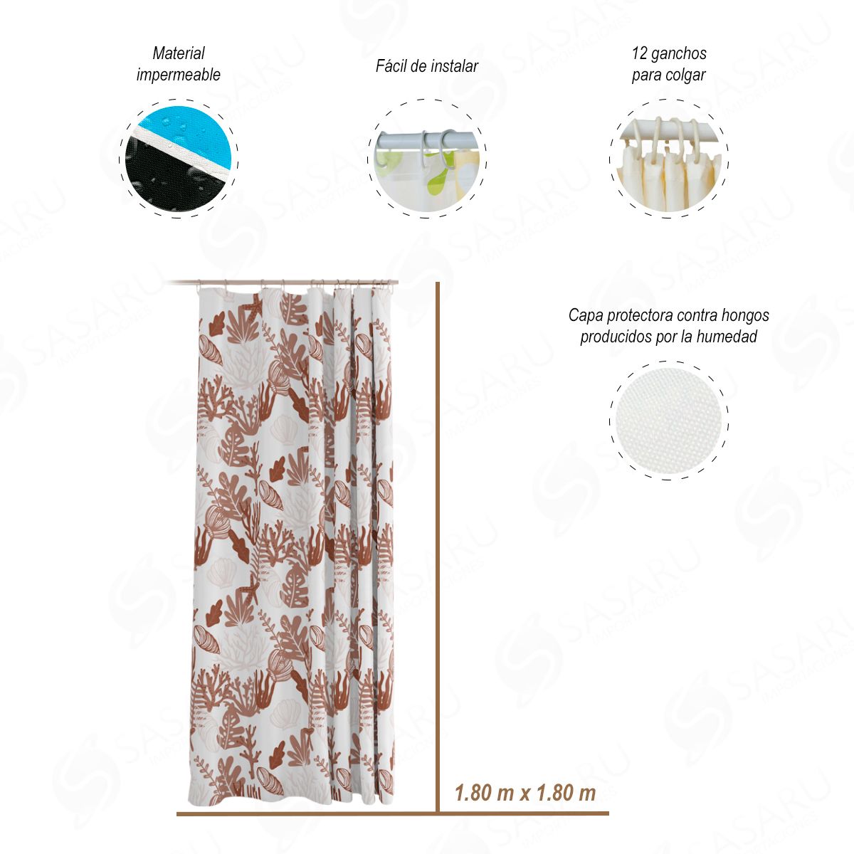 GENERICO - Cortina para Baño Diseños Estampados 2 uds