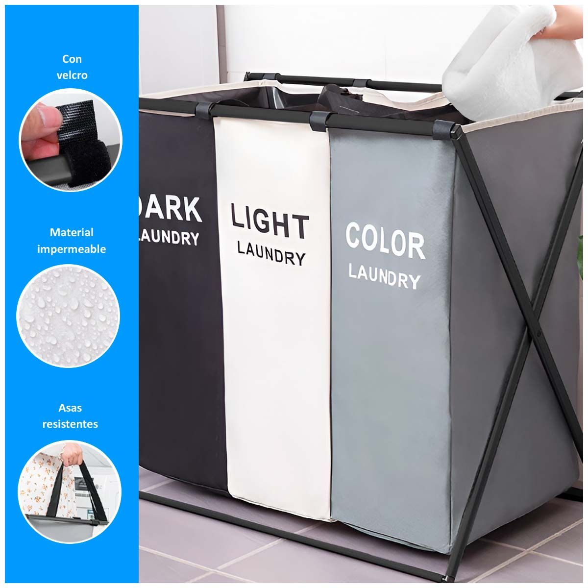 GENERICO - Cesto de Ropa Sucia Plegable 3 Divisiones