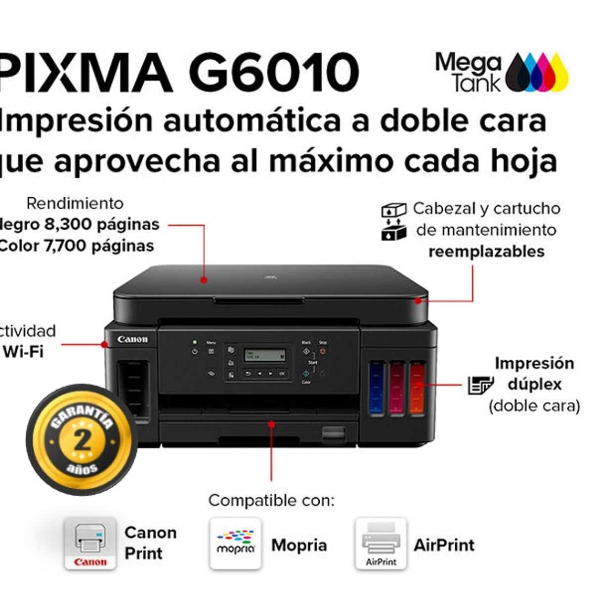 CANON - Impresora Multifuncional Canon Pixma G6010 Wifi Usb Red