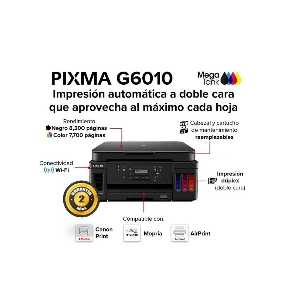 CANON - Impresora Multifuncional Canon Pixma G6010 Wifi Usb Red