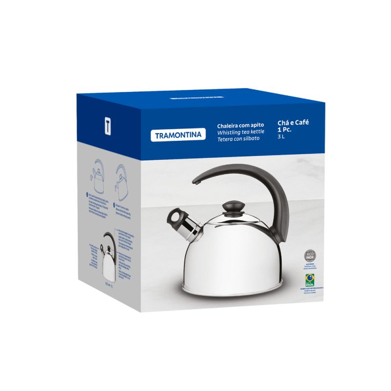 TRAMONTINA - Tetera Tramontina con silbato de acero inoxidable 3 L