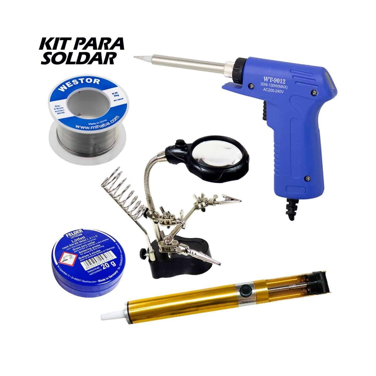 TAKEMA - Kit Cautín+Soporte +Succionador +Pasta+Estaño MIHABA-ZZZMK5