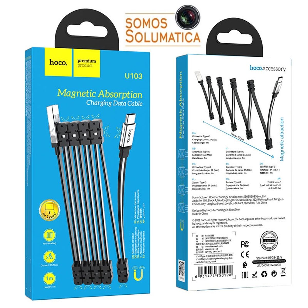 HOCO - Cable Tipo C 3A - Plegable Magnetico Carga Rapida - Hoco